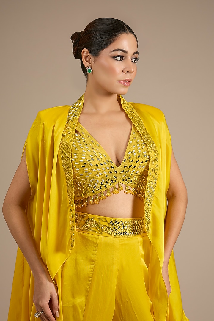 Yellow Satin Tulle Wedding Sharara Set by ASAGA at Pernia's Pop Up Shop