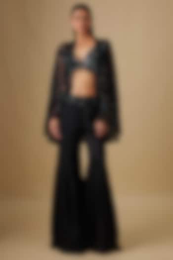 Black Satin Organza & Chinon Wedding Sharara Set by ASAGA at Pernia's Pop Up Shop