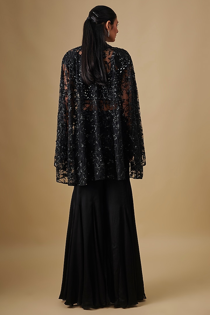 Black Satin Organza & Chinon Wedding Sharara Set by ASAGA at Pernia's Pop Up Shop
