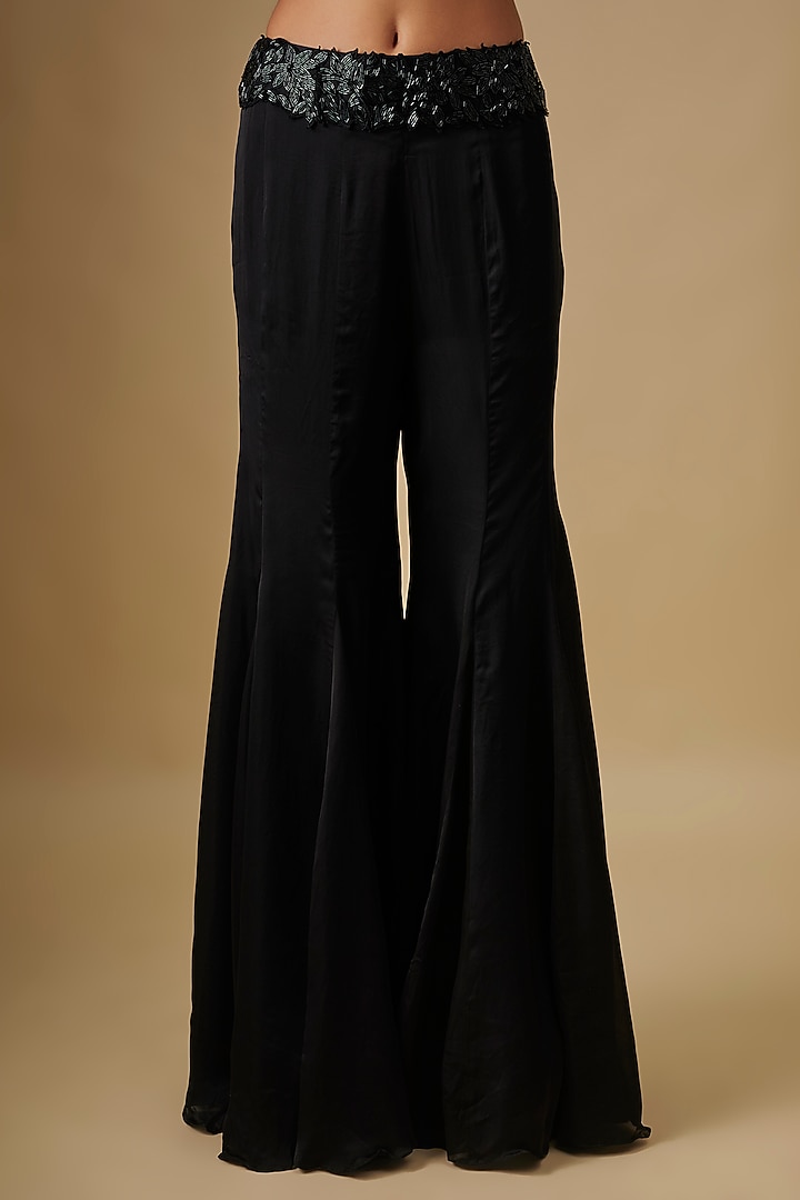 Black Satin Organza & Chinon Wedding Sharara Set by ASAGA at Pernia's Pop Up Shop