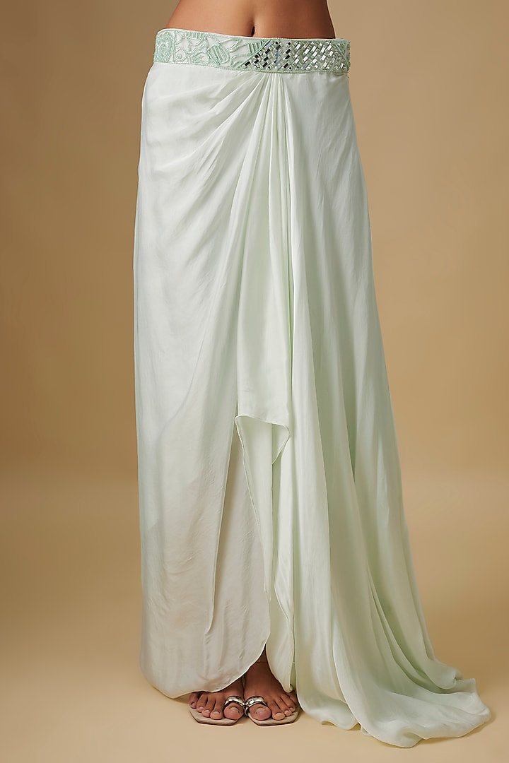 Mint Satin Organza Mirror Hand & Machine Embroidered Cape Set by ASAGA at Pernia's Pop Up Shop