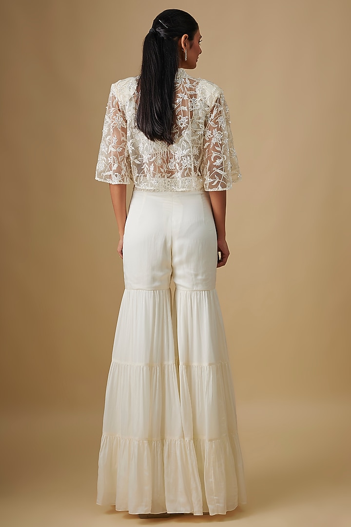 Ivory Satin Organza & Chinon Wedding Sharara Set by ASAGA at Pernia's Pop Up Shop
