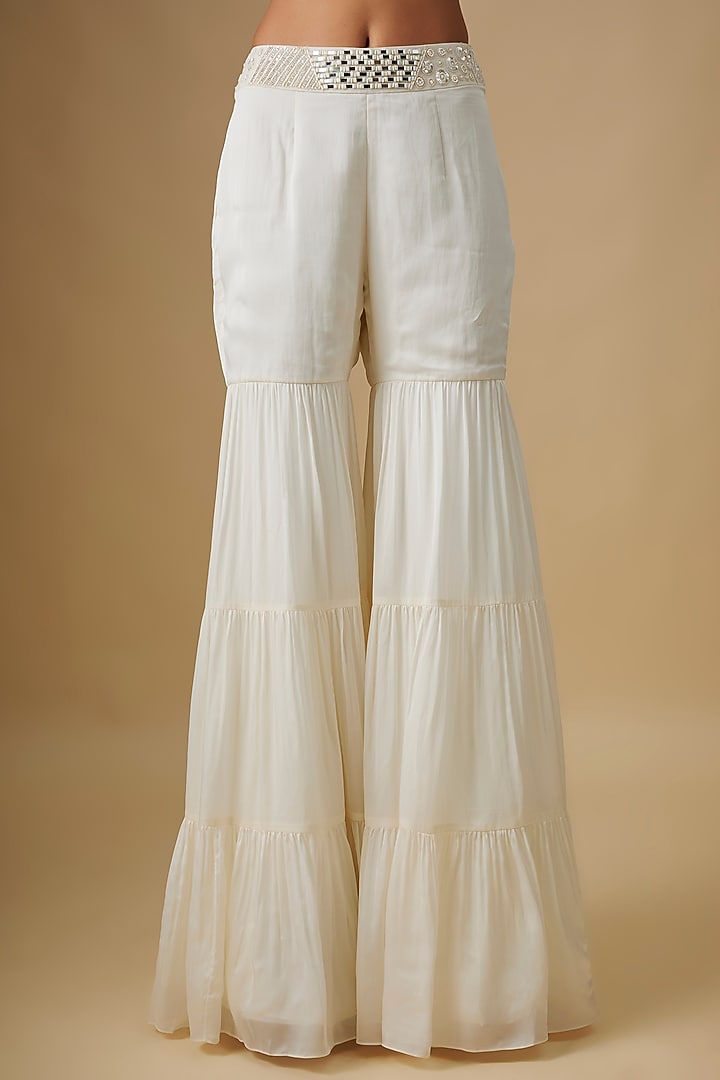 Ivory Satin Organza & Chinon Wedding Sharara Set by ASAGA at Pernia's Pop Up Shop