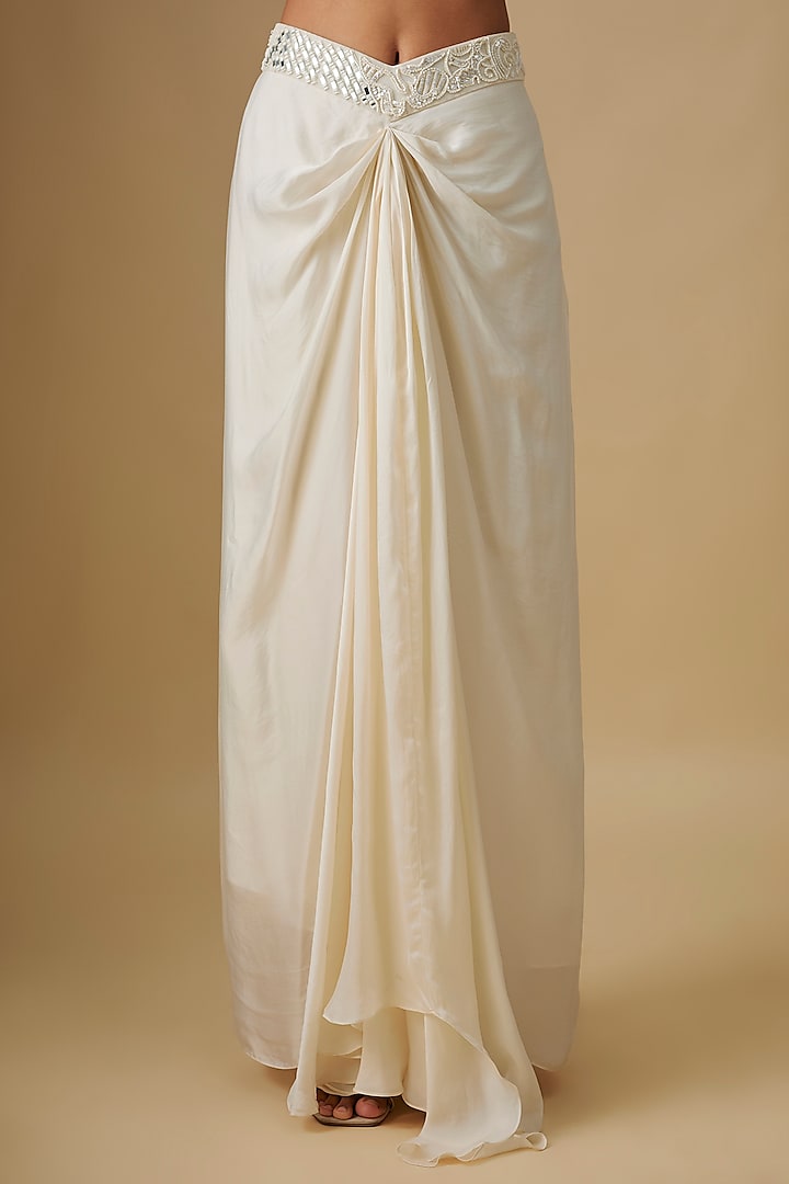 Ivory Satin Organza Mirror Hand & Machine Embroidered Cape Set by ASAGA at Pernia's Pop Up Shop