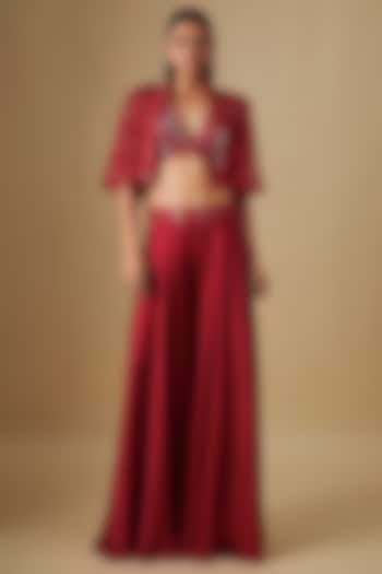 Red Satin Organza & Chinon Wedding Sharara Set by ASAGA at Pernia's Pop Up Shop