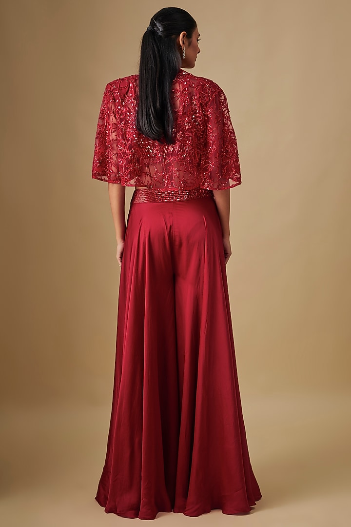 Red Satin Organza & Chinon Wedding Sharara Set by ASAGA at Pernia's Pop Up Shop