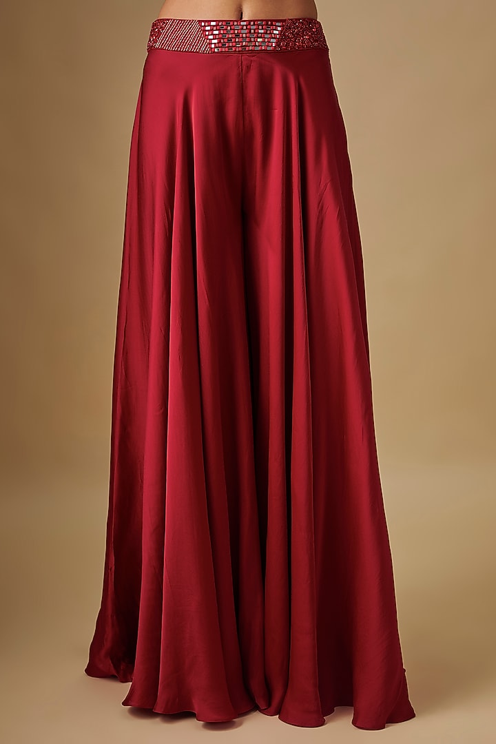 Red Satin Organza & Chinon Wedding Sharara Set by ASAGA at Pernia's Pop Up Shop