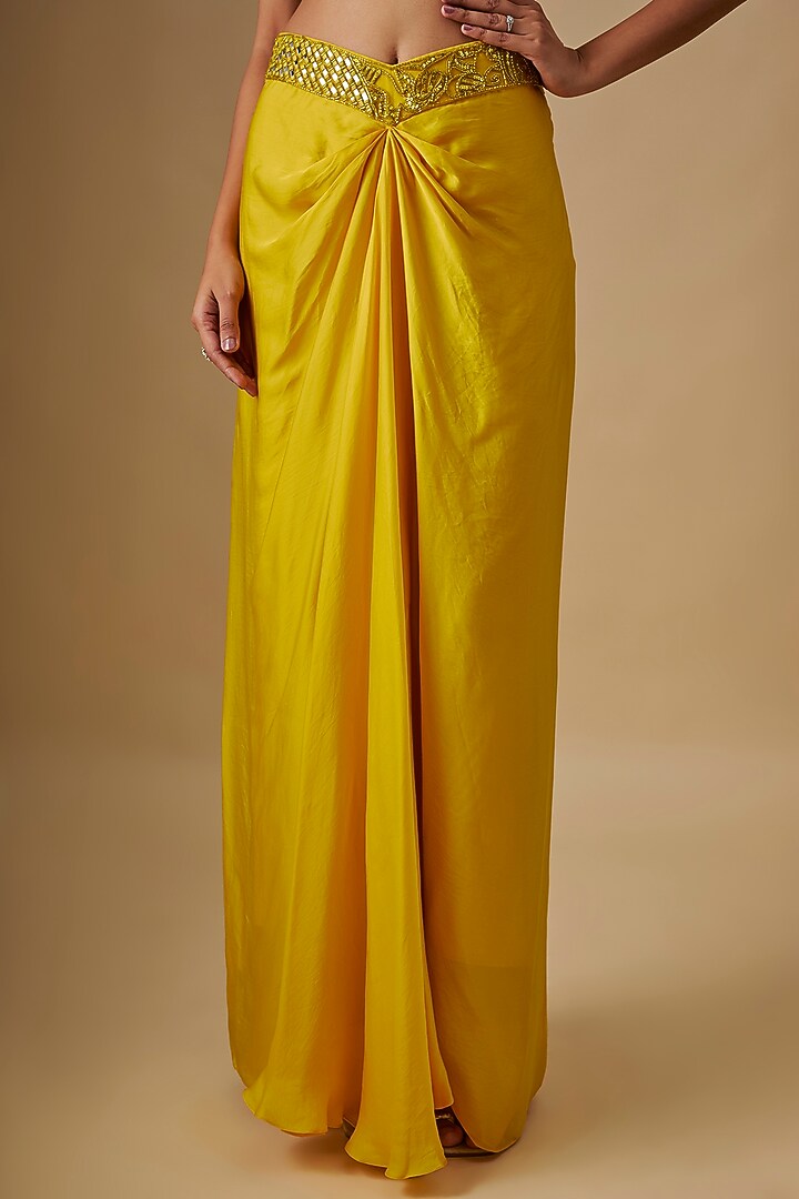 Yellow Satin Organza Mirror Hand & Machine Embroidered Cape Set by ASAGA at Pernia's Pop Up Shop