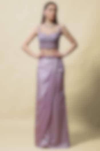 Lavender Embroidered Draped Skirt Set by ASAGA