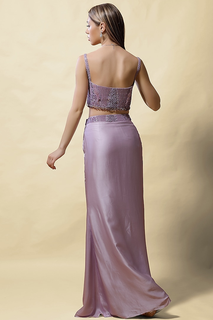 Lavender Embroidered Draped Skirt Set by ASAGA at Pernia's Pop Up Shop