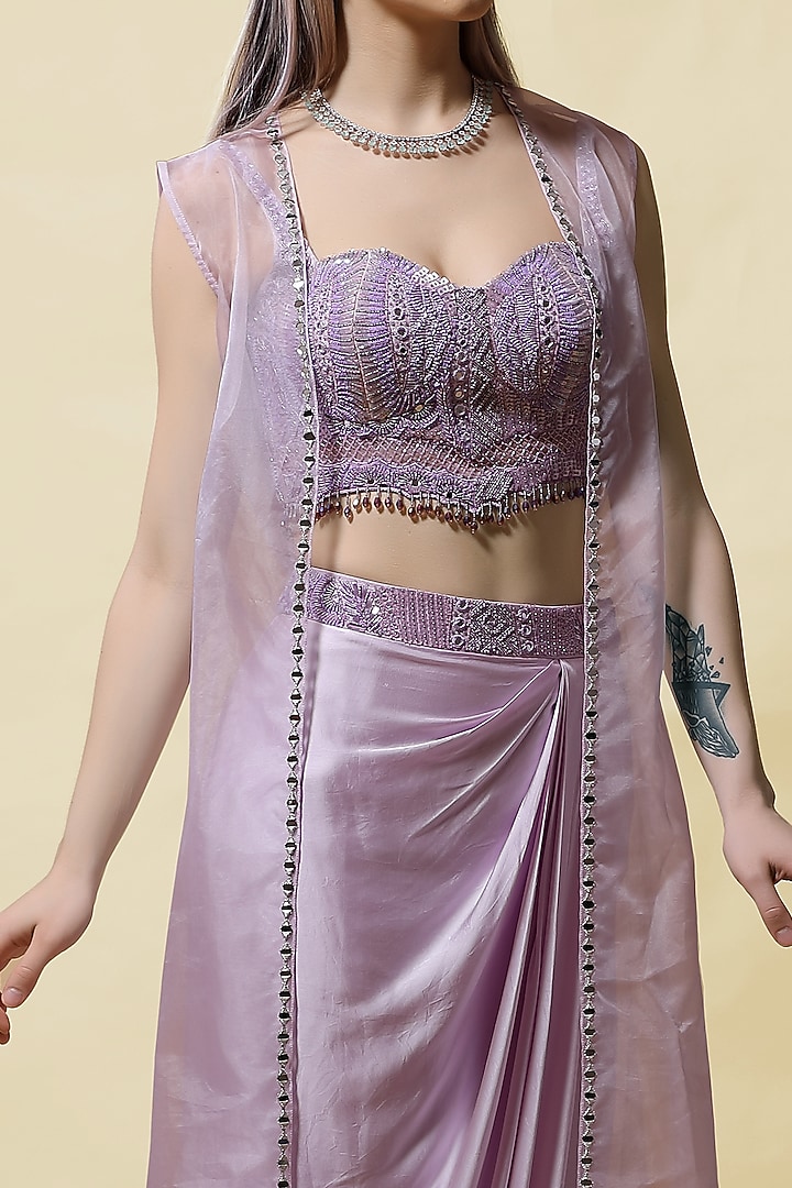 Lavender Embroidered Draped Skirt Set by ASAGA at Pernia's Pop Up Shop