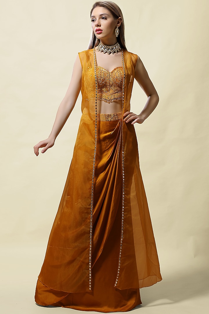 Mustard Embroidered Skirt Set by ASAGA at Pernia's Pop Up Shop