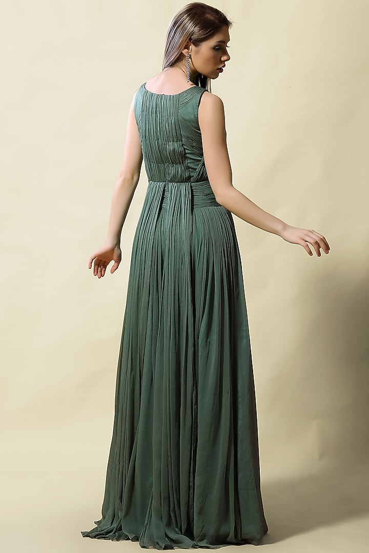 Olive Chiffon Draped Engagement Gown by ASAGA at Pernia's Pop Up Shop