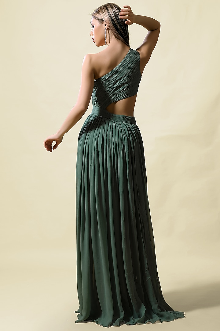 Olive Georgette One Shoulder Engagement Gown by ASAGA at Pernia's Pop Up Shop