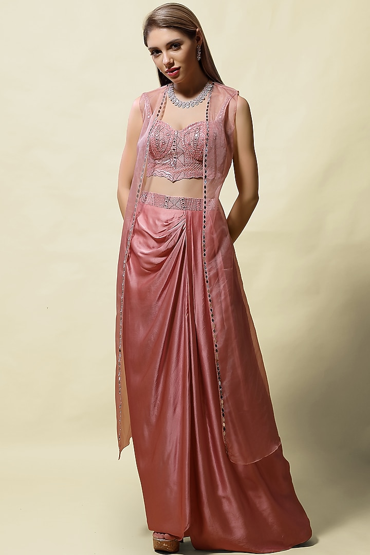 Pink Modal Satin Skirt Set by ASAGA at Pernia's Pop Up Shop