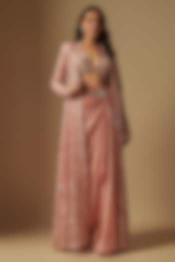 Rose Gold Satin Organza Hand Embroidered Jacket Set by ASAGA at Pernia's Pop Up Shop