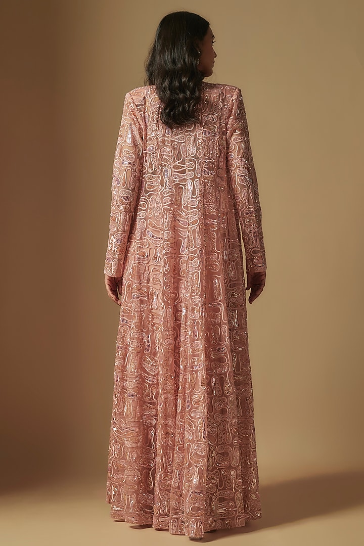 Rose Gold Satin Organza Hand Embroidered Jacket Set by ASAGA at Pernia's Pop Up Shop