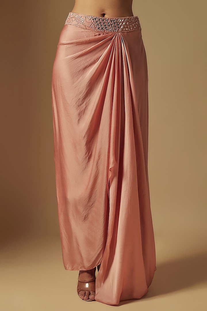 Rose Gold Satin Organza Hand Embroidered Jacket Set by ASAGA at Pernia's Pop Up Shop