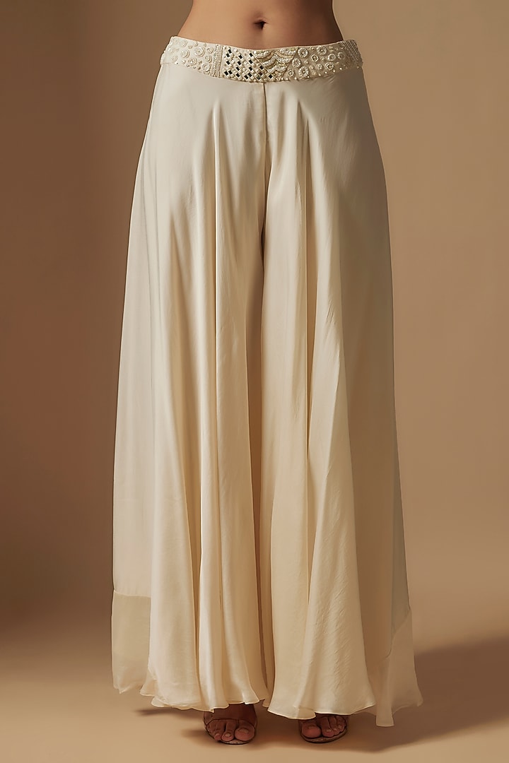 Ivory Satin Organza Hand Embroidered Jacket Set by ASAGA at Pernia's Pop Up Shop