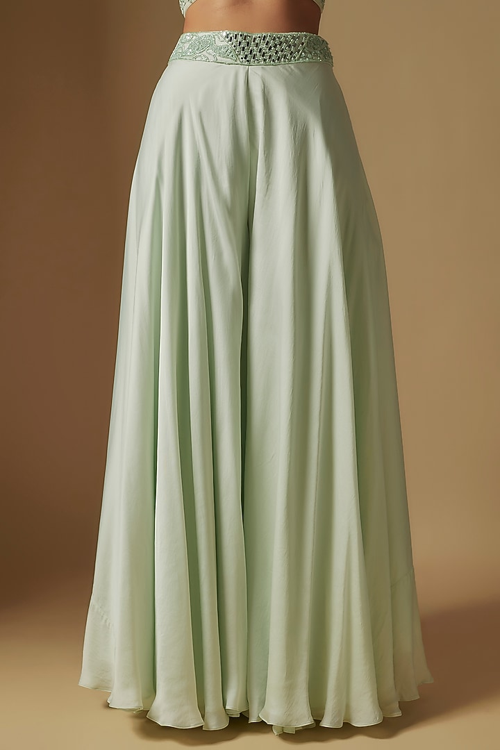 Mint Satin Organza Hand Embroidered Jacket Set by ASAGA at Pernia's Pop Up Shop