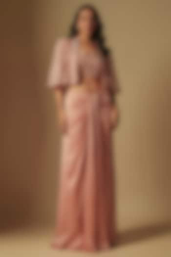 Rose Gold Satin Organza Draped Skirt Set by ASAGA at Pernia's Pop Up Shop