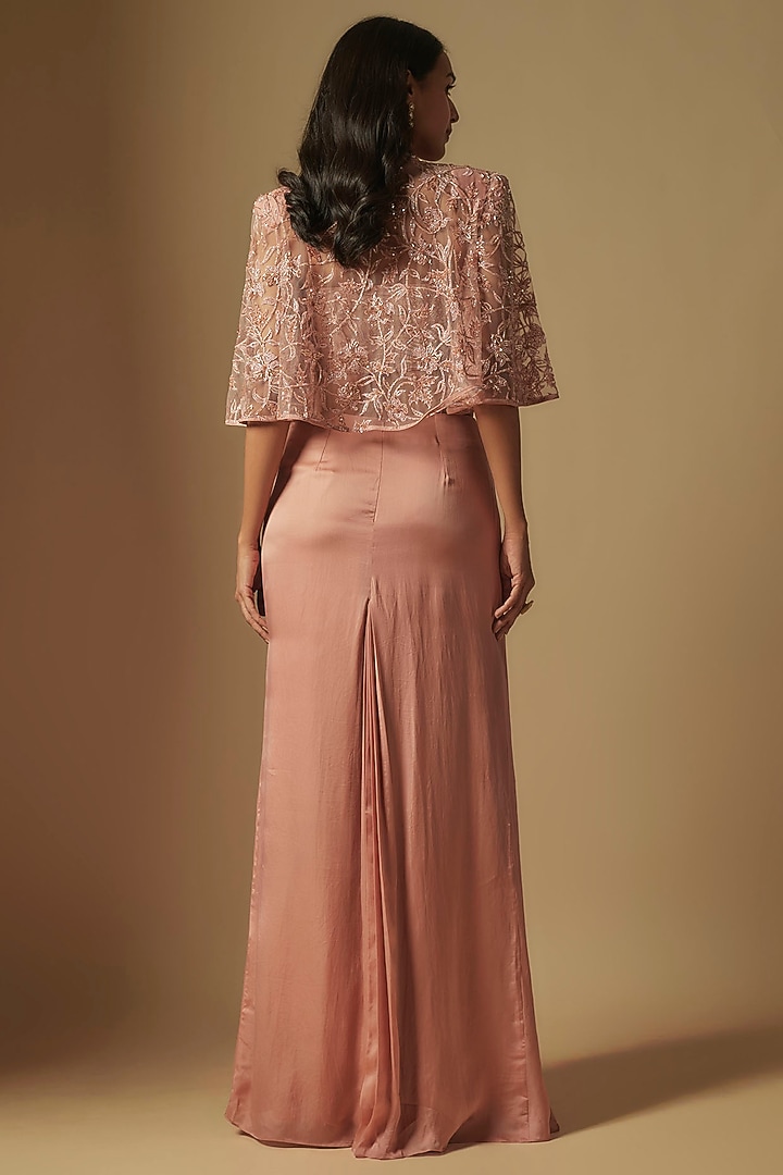 Rose Gold Satin Organza Draped Skirt Set by ASAGA at Pernia's Pop Up Shop