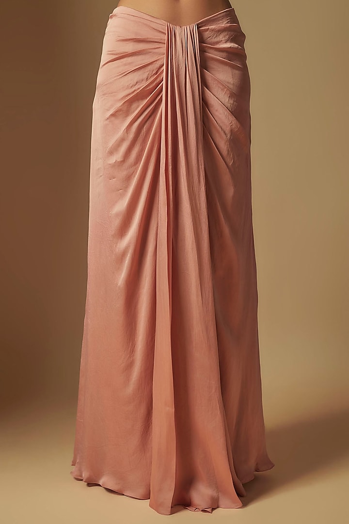 Rose Gold Satin Organza Draped Skirt Set by ASAGA at Pernia's Pop Up Shop
