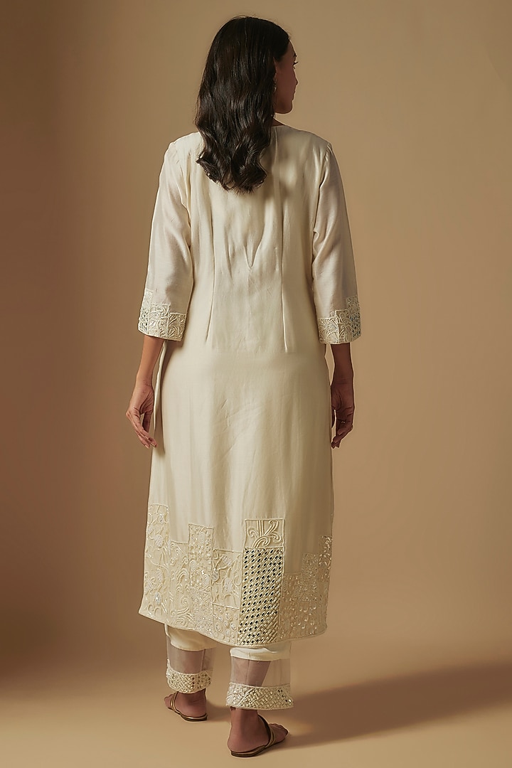 Ivory Chanderi Hand Embroidered Kurta Set by ASAGA at Pernia's Pop Up Shop
