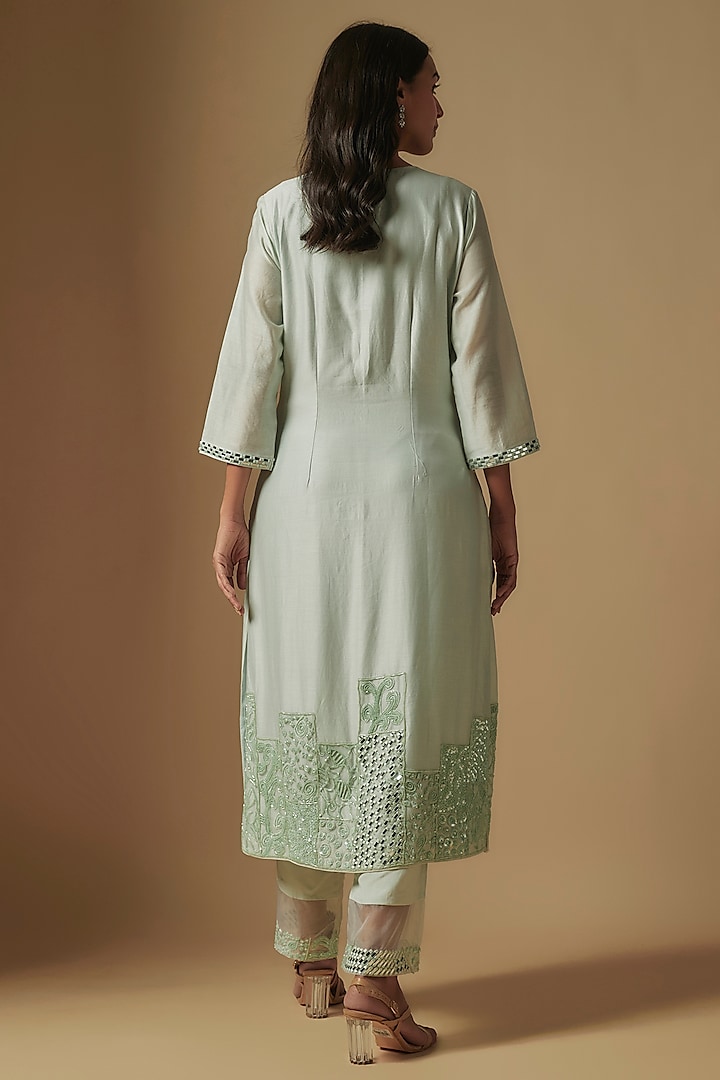 Mint Chanderi Hand Embroidered Kurta Set by ASAGA at Pernia's Pop Up Shop