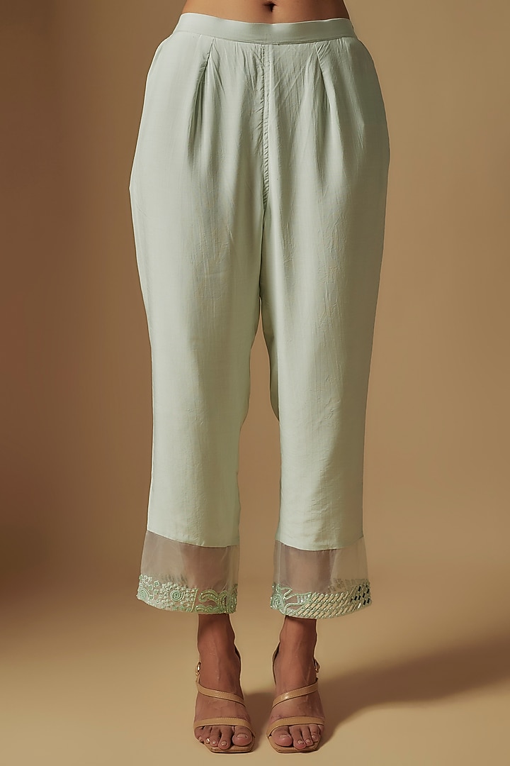 Mint Chanderi Hand Embroidered Kurta Set by ASAGA at Pernia's Pop Up Shop