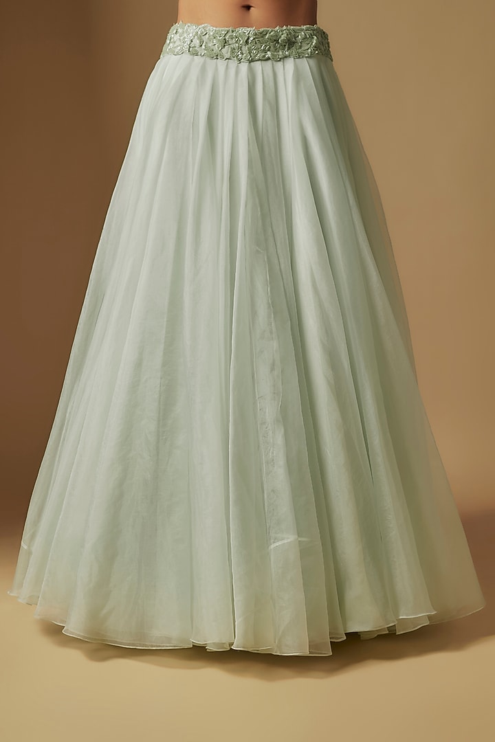 Mint Satin Organza Hand Embroidered Jacket Set by ASAGA at Pernia's Pop Up Shop