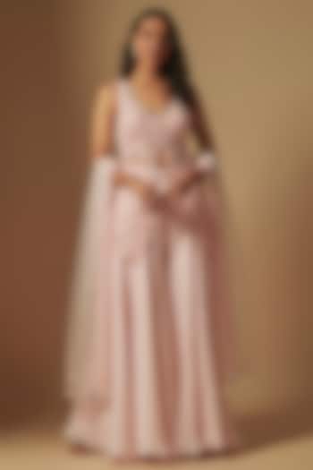 Blush Pink Satin Organza Wedding Sharara Set by ASAGA at Pernia's Pop Up Shop