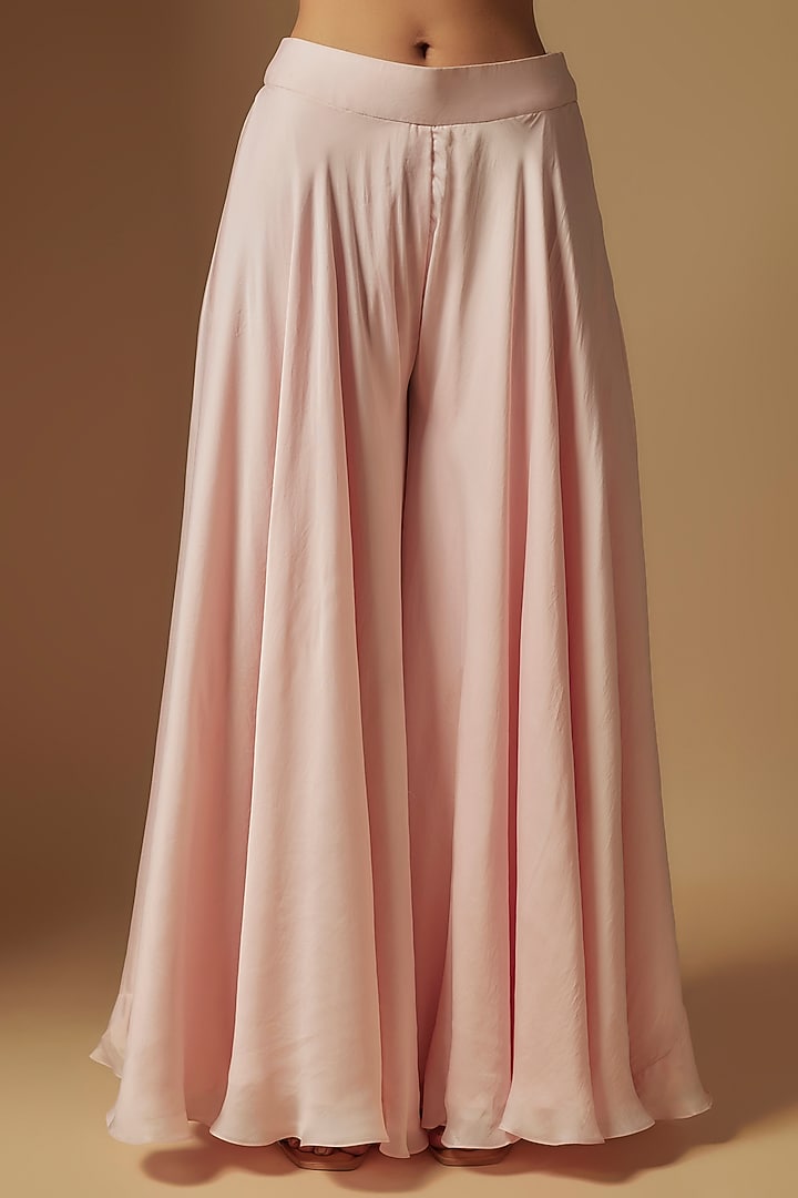 Blush Pink Satin Organza Wedding Sharara Set by ASAGA at Pernia's Pop Up Shop