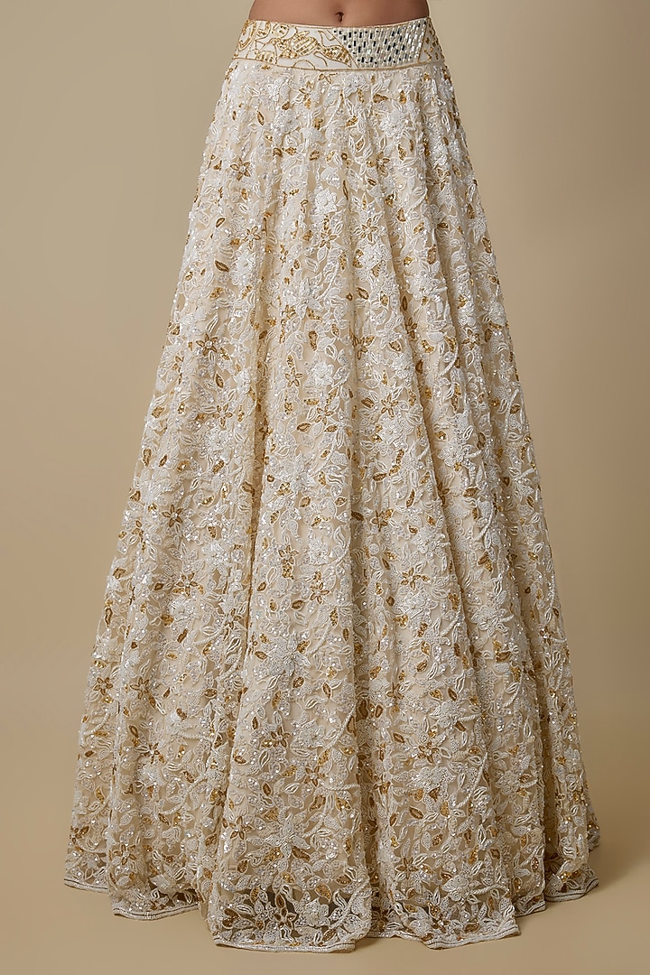 Ivory Satin Organza Hand Embroidered Bridal Lehenga Set by ASAGA at Pernia's Pop Up Shop