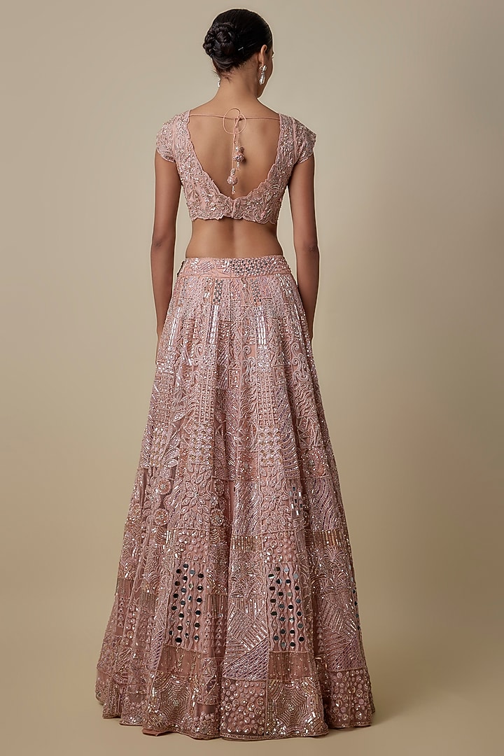 Rose Gold Satin Organza Hand Embroidered Bridal Lehenga Set by ASAGA at Pernia's Pop Up Shop
