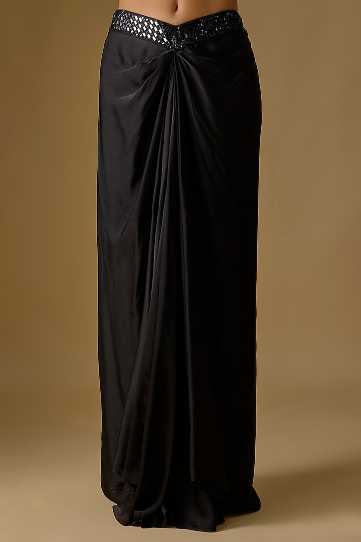 Black Tulle Hand & Machine Embroidered Jacket Set by ASAGA at Pernia's Pop Up Shop