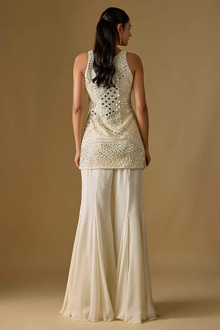 Ivory Tulle & Satin Wedding Sharara Set by ASAGA at Pernia's Pop Up Shop
