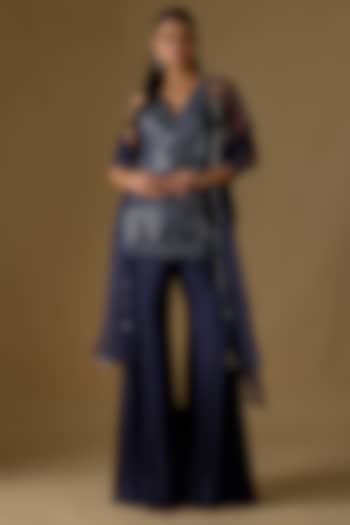 Navy Blue Tulle & Satin Wedding Sharara Set by ASAGA at Pernia's Pop Up Shop