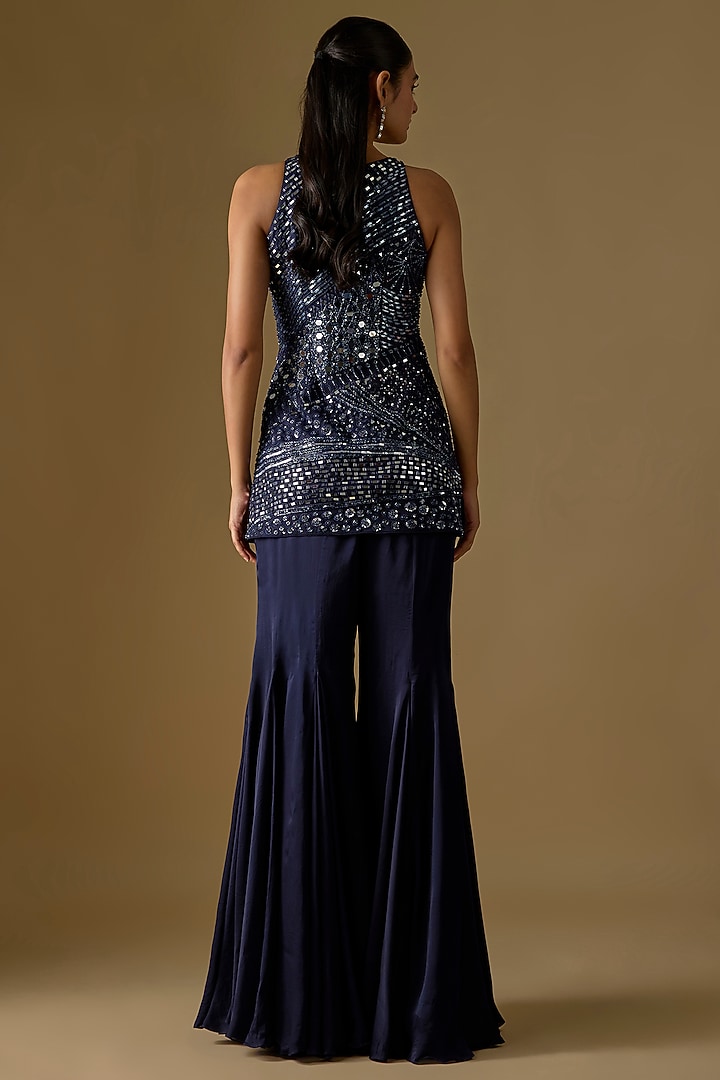 Navy Blue Tulle & Satin Wedding Sharara Set by ASAGA at Pernia's Pop Up Shop