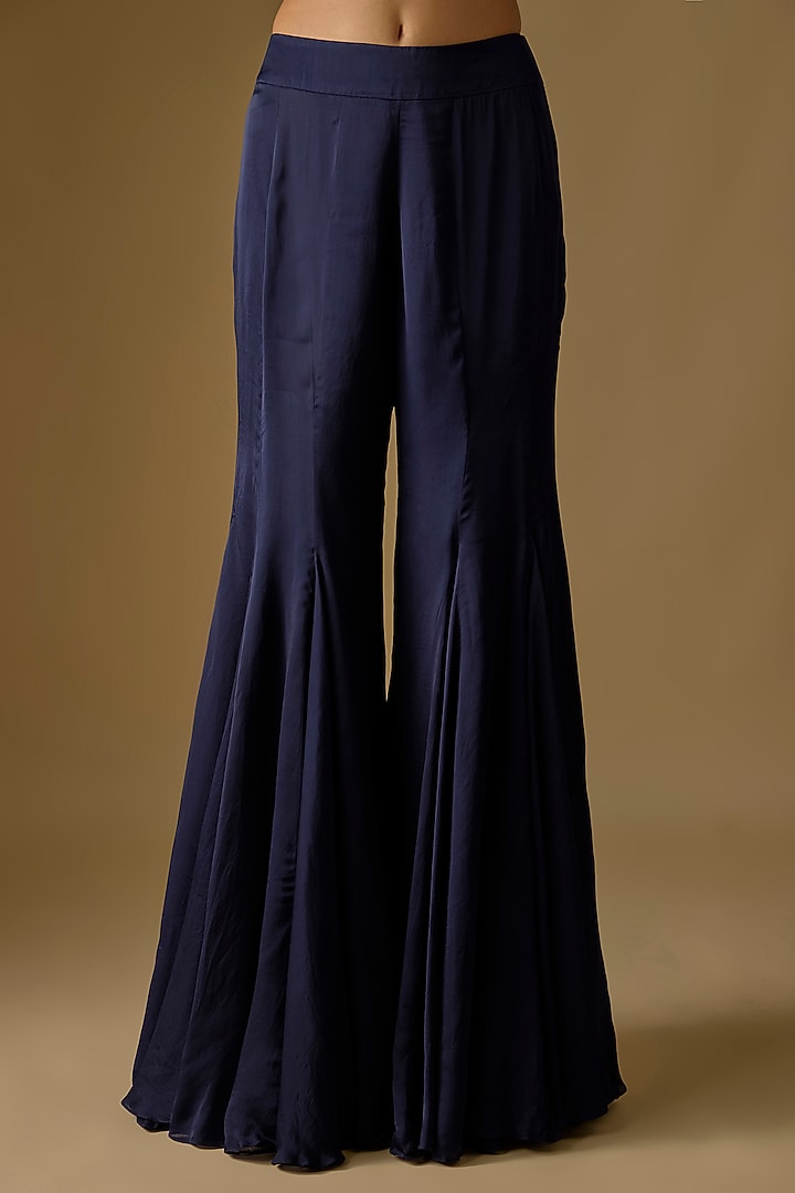Navy Blue Tulle & Satin Wedding Sharara Set by ASAGA at Pernia's Pop Up Shop