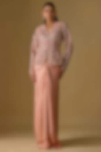 Rose Gold Satin Organza Draped Skirt Set by ASAGA at Pernia's Pop Up Shop