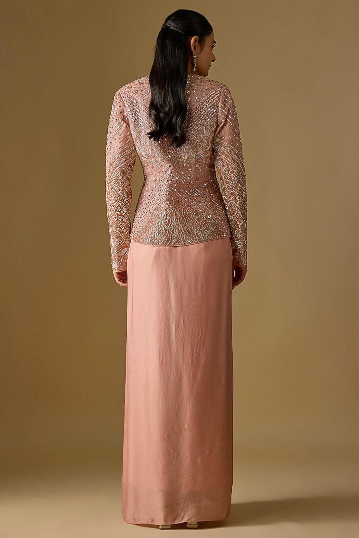 Rose Gold Satin Organza Draped Skirt Set by ASAGA at Pernia's Pop Up Shop