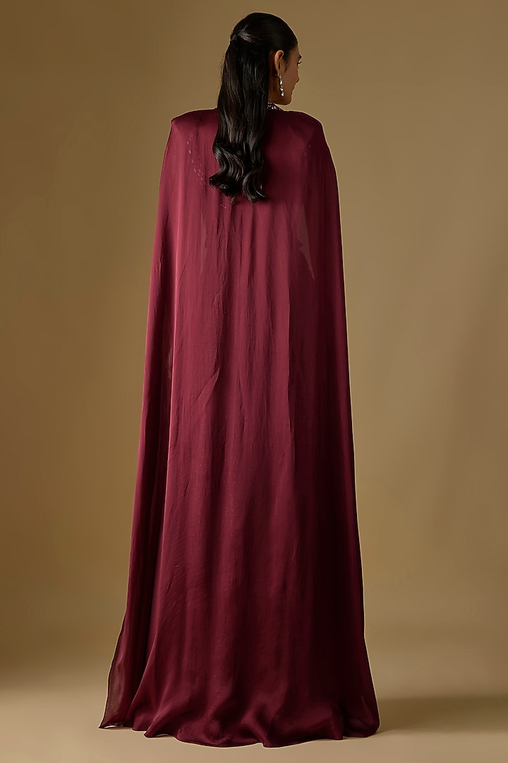 Wine Satin Hand & Machine Embroidered Bridal Sharara Set by ASAGA at Pernia's Pop Up Shop
