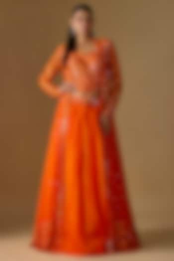 Orange Satin Organza Jacket Bridal Lehenga Set by ASAGA at Pernia's Pop Up Shop