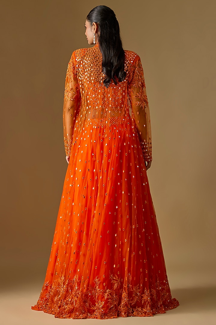 Orange Satin Organza Jacket Bridal Lehenga Set by ASAGA at Pernia's Pop Up Shop