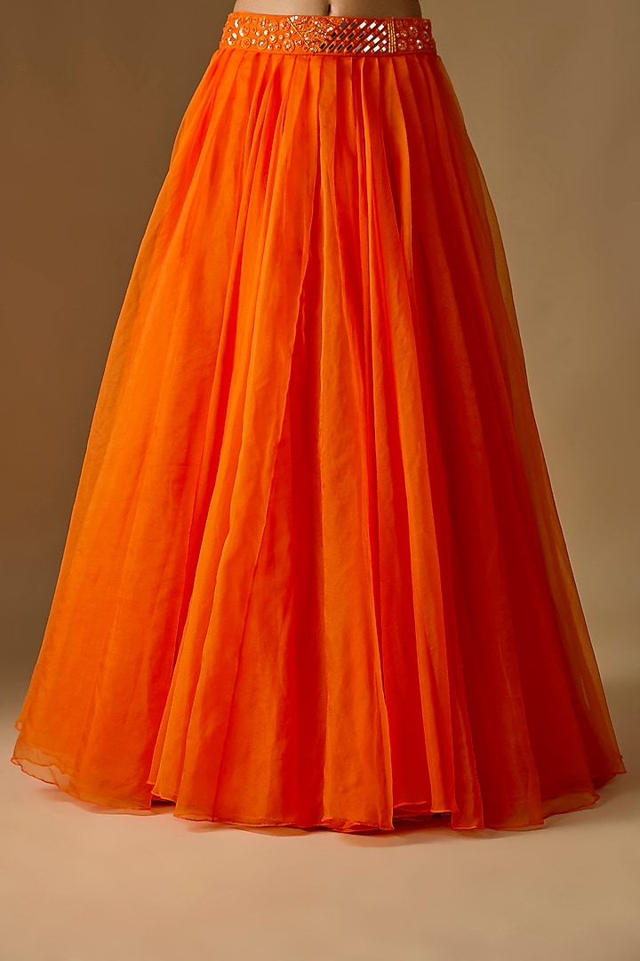 Orange Satin Organza Jacket Bridal Lehenga Set by ASAGA at Pernia's Pop Up Shop