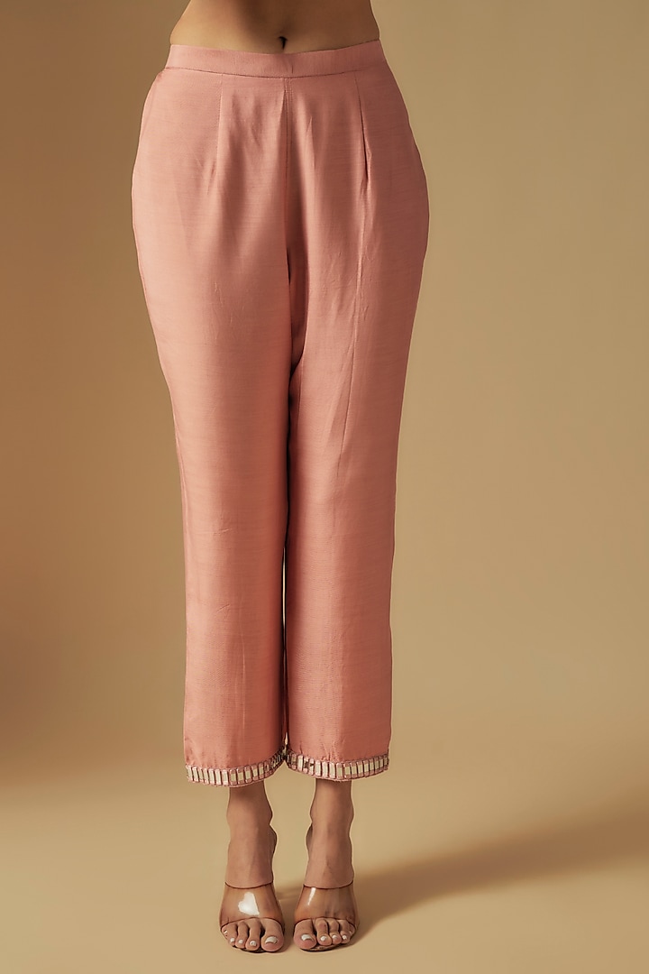 Rose Gold Chanderi Mirror Work Kurta Set by ASAGA at Pernia's Pop Up Shop