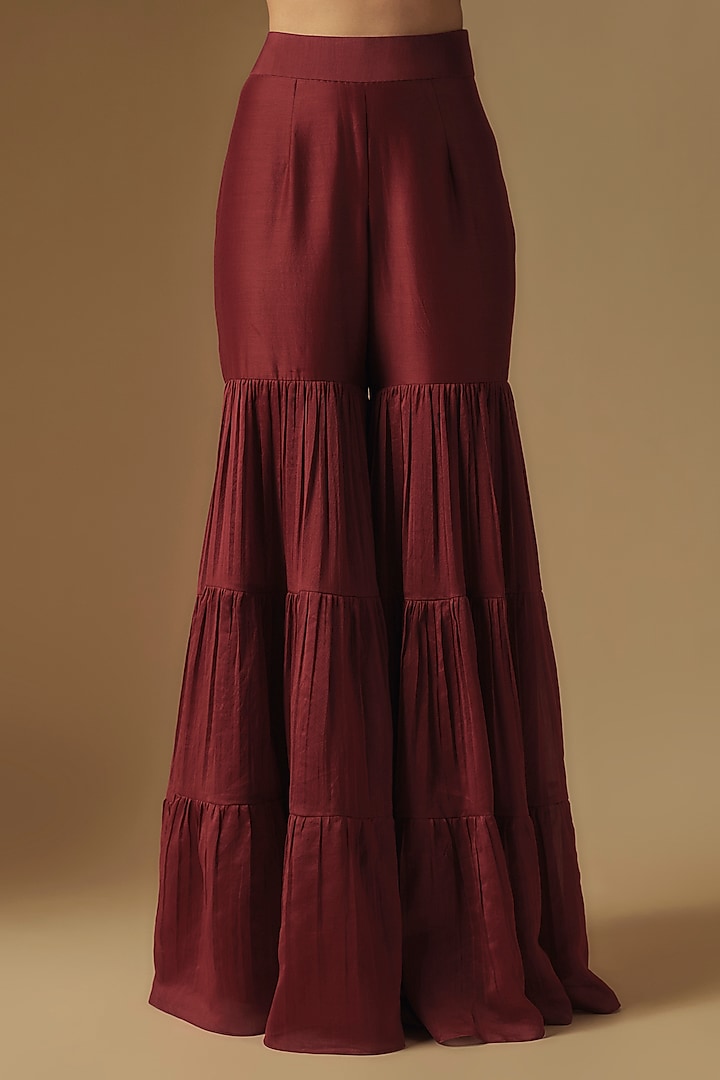 Red Chanderi & Muslin Wedding Sharara Set by ASAGA at Pernia's Pop Up Shop