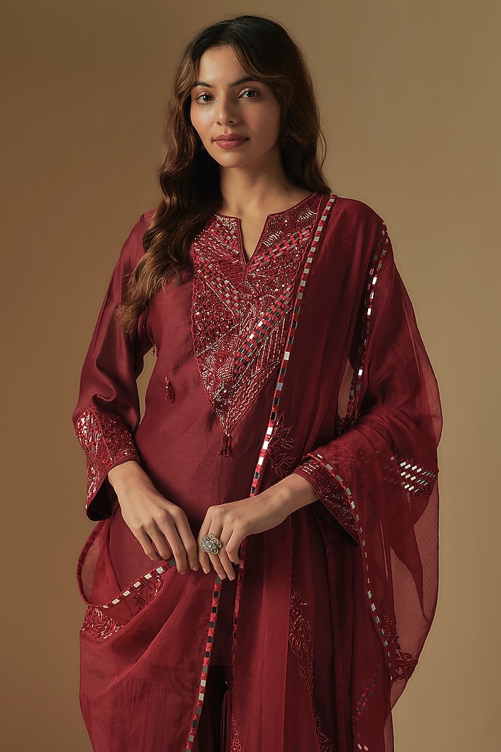 Red Chanderi & Muslin Wedding Sharara Set by ASAGA at Pernia's Pop Up Shop