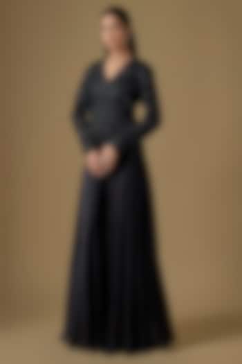 Black Satin Organza Bridal Sharara Set by ASAGA at Pernia's Pop Up Shop